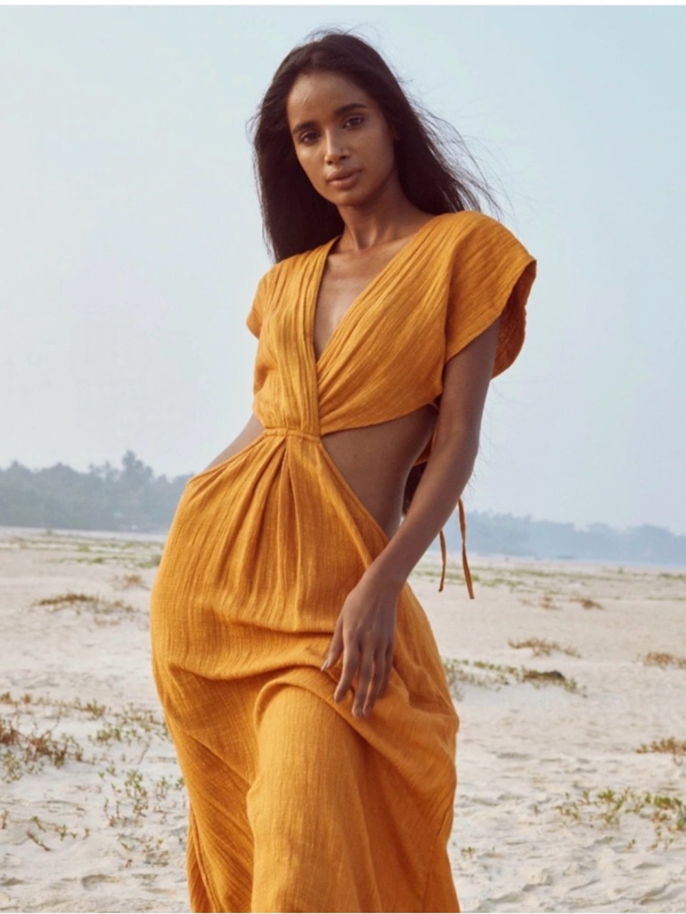 STUDIO TIA | Cleo Dress in Inca Gold | Cutout Maxi Dress with V-Neck